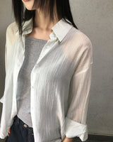 Manin Stripe See-Through Oversized Fit Long Sleeve Shirt