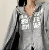 New York Lettering Two Way Cropped Hooded Zip-Up