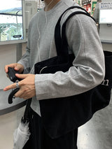ルックネードワッフルセミクロップラウンドカットロングスリーブTシャツ