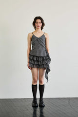 LEOPARD FRILL SLEEVELESS TOP / GRAY
