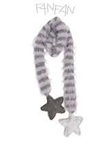 Fluffy Striped Scarf with Star Accents at Both Ends, Cozy Long-Yarn Wrap for Autumn & Winter