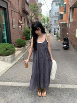 Ume Check Tiered Long Sleeveless Bustier One Piece (Adjustable Straps)