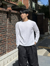 ワッフルダイアゴナルボタンクロップロングスリーブTシャツ