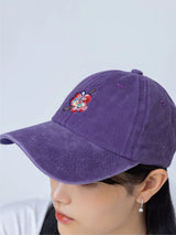 "See You in Paris" Floral Embroidery Denim Washed Baseball Cap (Purple)