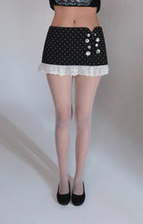 eatmeplz* Shell-button lace-trimmed low-rise half-length skirt