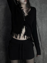 distressed fringe knit cardigan (2color)