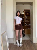 レトロレッドレターショートスリーブTシャツ