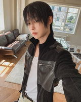 Caden Leather Color Matching Fingerhole Zip-up