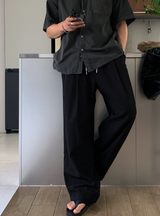 Cool Pin Tuck Linen Wide Pants