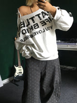 ホルターネック オフショルダーTシャツ オフショルダー レタリングスウェットシャツ