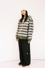 Web Baby Striped Hoodie Zip-Up - Grey/Khaki