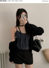 Leopard Sleeveless Blouse + Tie Set (2color)