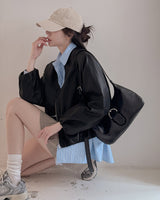Sando no collar leather jumper