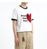 エッセンシャルスタンダード半袖リンガーTシャツ レッドハートホワイト