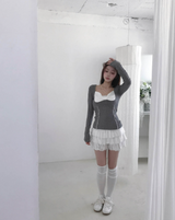 sheer white line heart-neck top