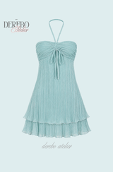 Mint Halter Flare Shirring Mini Dress