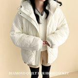 MOA Diamond Quilting Raglan Boxy Fit Hooded Padded