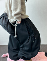 ロープラインリボンサイドセミバルーンワイドパンツ 🖤🤍 2カラーズ