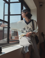 New York color matching v-neck knit