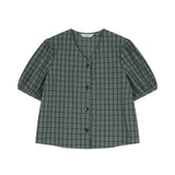 Check V neck Blouse Green