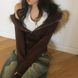 Penk Twisted fur Hooded Slim Fit two-way Knitwear Zip-Up
