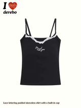 Lace lettering padded sleeveless shirt with a built-in cap