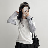 アート ストライプ レイヤード ロング スリーブ Tシャツ (5 colors)