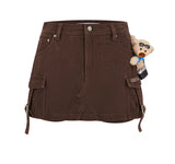 13DE MARZO Camera Bear Cargo Skirt Brown