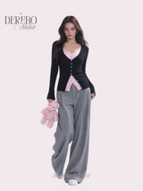Black Pink Layered Knit Top