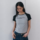 CコントラストラグランスリムTシャツ - ブラック