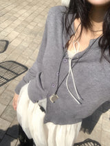 Mellow Slit Neck Button Knit Cardigan