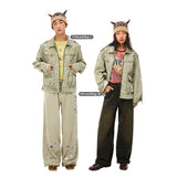Patch-print ripped cropped denim jacket