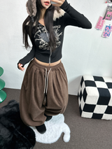 フリース💎スリンキーソフティベルベットロングパンツコーデュロイワイド💎🩵🤎🖤3カラー