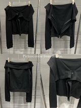 Black Off-Shoulder Cover Long Sleeve T-Shirt