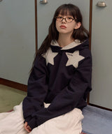 ストライプ スター アップリケ フーディー