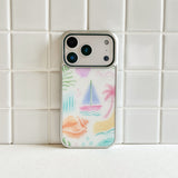 seaside palette silver glossy glass phone case