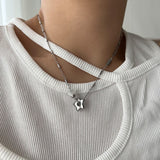 stb hip star y2k stainless steel star white crystal gemstone layered two-way ball necklace