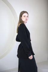 Offshoulder Wrap Strap Cardigan Black