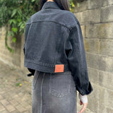 BLACK LOOSE FIT CROPPED DENIM JACKET code 20003