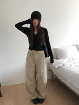 Brim brushed wrap button hoodie
