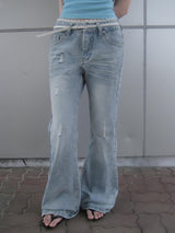 Naon Lace Washing Bootcut Denim Pants