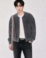 (UNISEX) Velour Crop Cardigan