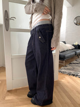レイヤードバンディングデニムパンツ