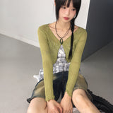 ボヒシースルーメッシュニットパールワンバートンカーディガン