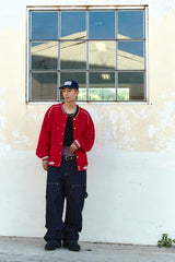 LINE STUD BASEBALL JACKET - RED