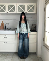 ケイウィルウォッシュ加工ワイドデニムパンツ