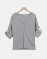 Hiel V-Neck Roll-Up 7-Sleeve T-Shirt