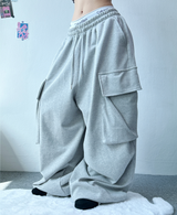 (FLEECE ❤‍🔥) OVERWIDE CARGO TRAINING PANTS🖤❤🩶🤍 - 4 COLORS, PLEAT NATIONAL PLEAT PANTS LONG PANTS PLEAT PANTS