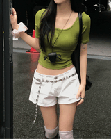 Olive Diary Button U-Neck Slim Fit T-Shirt