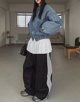 Kanto incision denim two-way quilted flight jumper